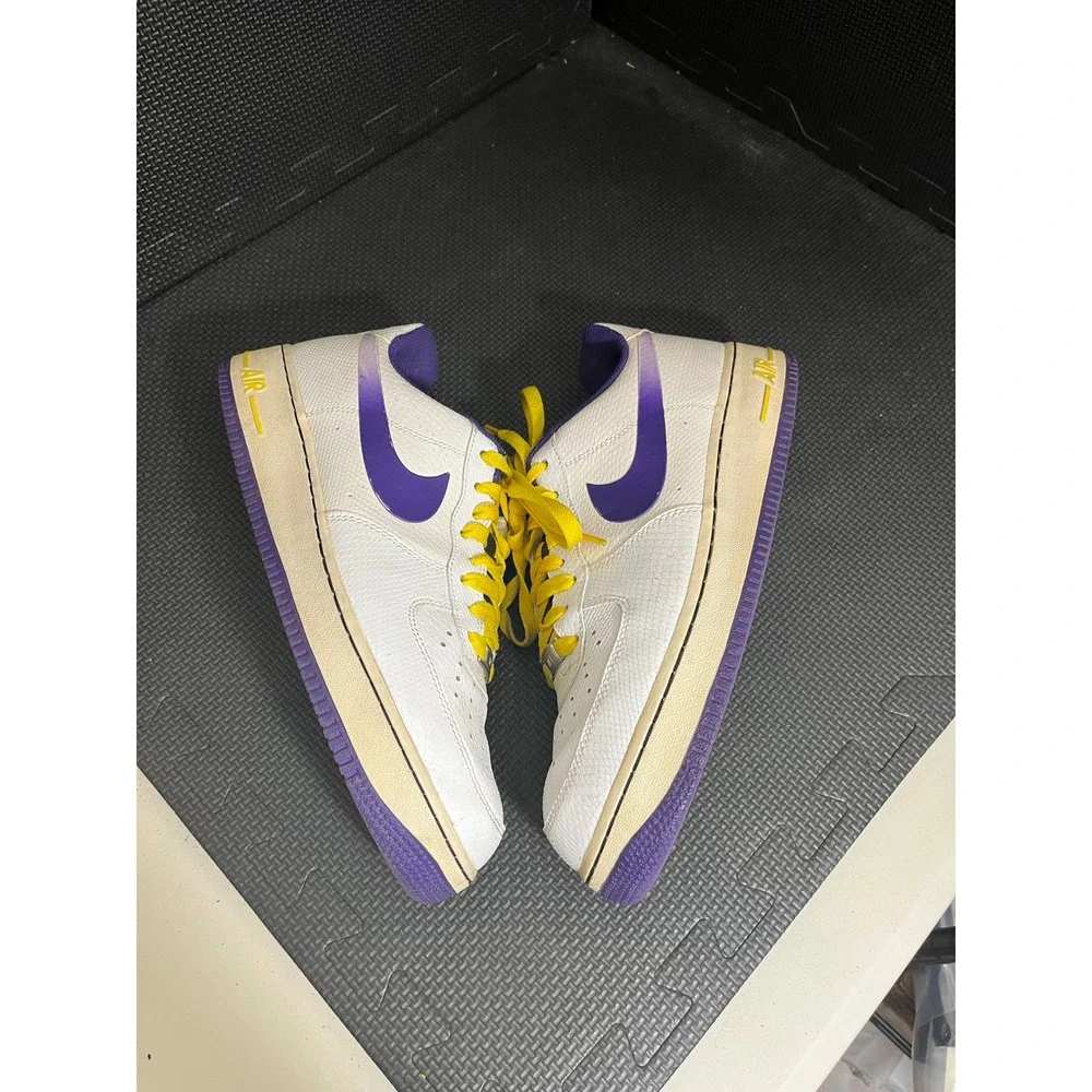 Nike Air Force 1‎ Low Snakeskin Lakers Mens Size 10 488298-143 White Sneakers
